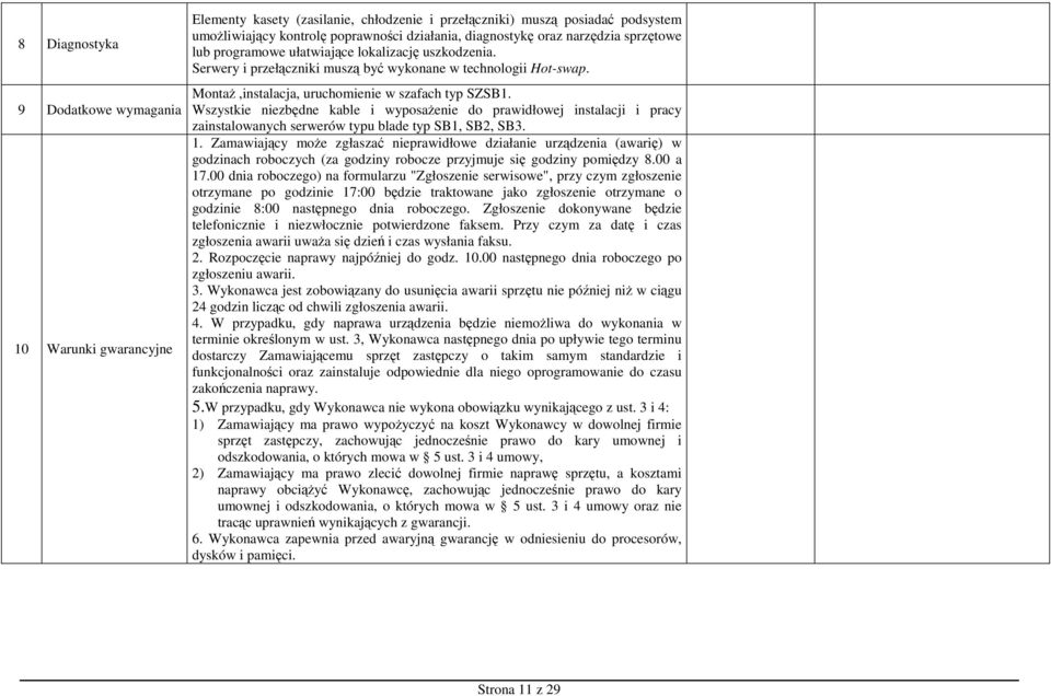 Wszystkie niezbędne kable i wyposaŝenie do prawidłowej instalacji i pracy zainstalowanych serwerów typu blade typ SB1, SB2, SB3. 1.