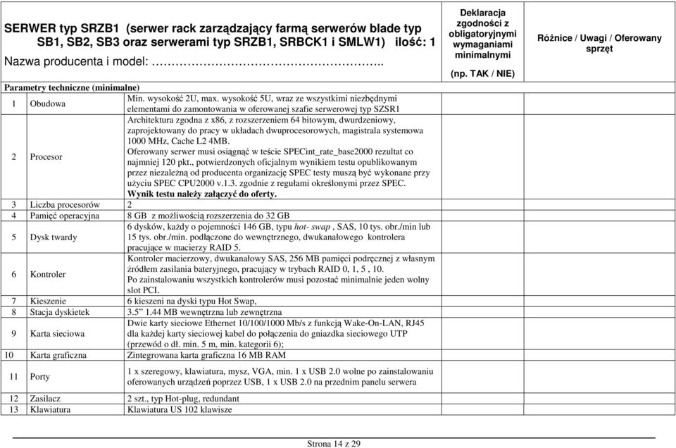 wysokość 5U, wraz ze wszystkimi niezbędnymi elementami do zamontowania w oferowanej szafie serwerowej typ SZSR1 2 Procesor Architektura zgodna z x86, z rozszerzeniem 64 bitowym, dwurdzeniowy,