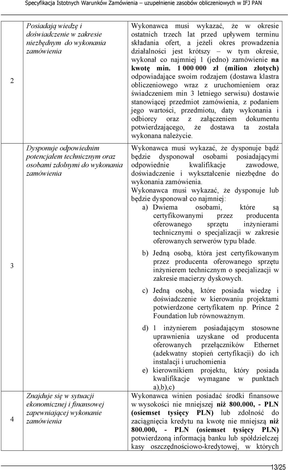 działalności jest krótszy w tym okresie, wykonał co najmniej 1 (jedno) zamówienie na kwotę min.