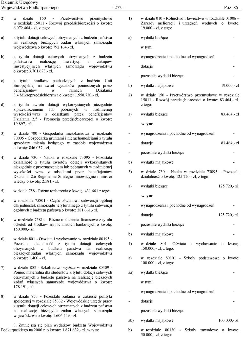 164,- zł, b) z tytułu dotacji celowych otrzymanych z budżetu państwa na realizację inwestycji i zakupów inwestycyjnych własnych samorządu województwa o kwotę: 3.701.