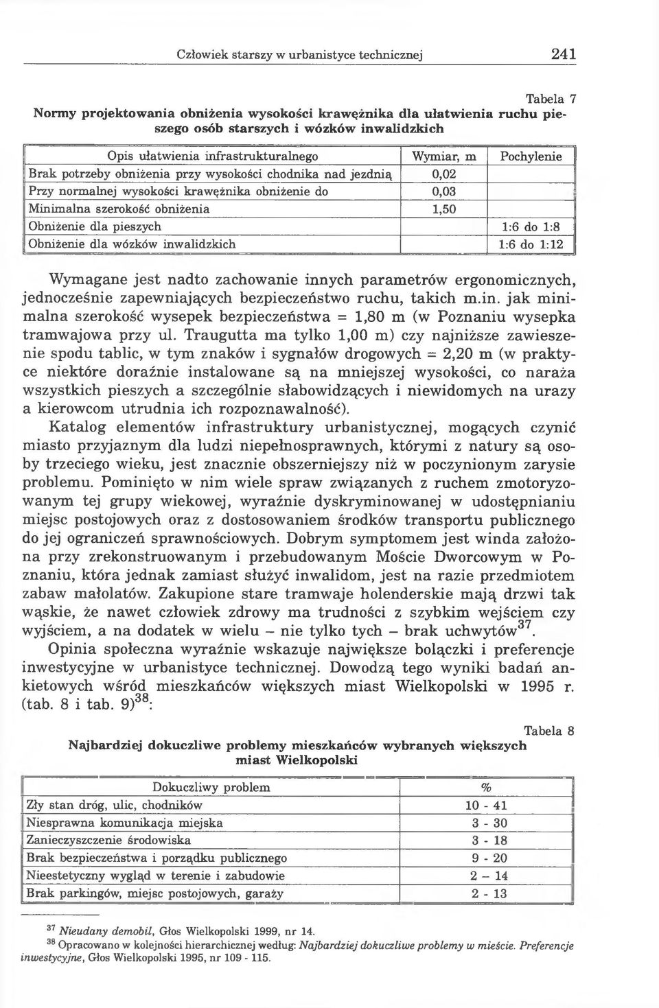 Obniżenie dla pieszych 1:6 do 1:8 Obniżenie dla wózków inwalidzkich 1:6 do 1:12 Wymagane jest nadto zachowanie innych parametrów ergonomicznych, jednocześnie zapewniających bezpieczeństwo ruchu,