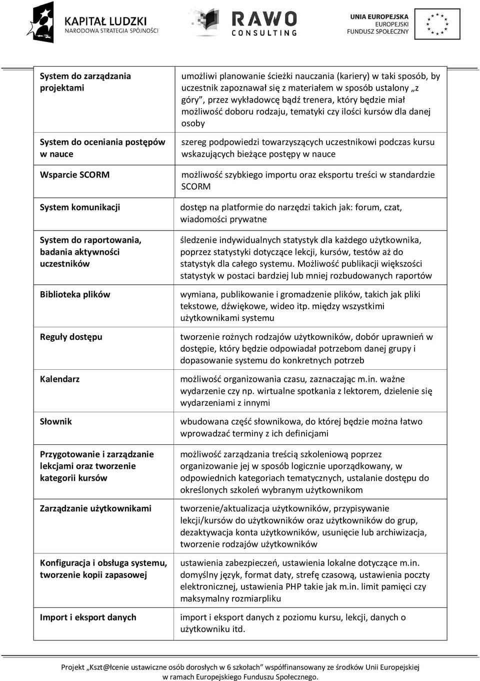 umożliwi planowanie ścieżki nauczania (kariery) w taki sposób, by uczestnik zapoznawał się z materiałem w sposób ustalony z góry, przez wykładowcę bądź trenera, który będzie miał możliwość doboru