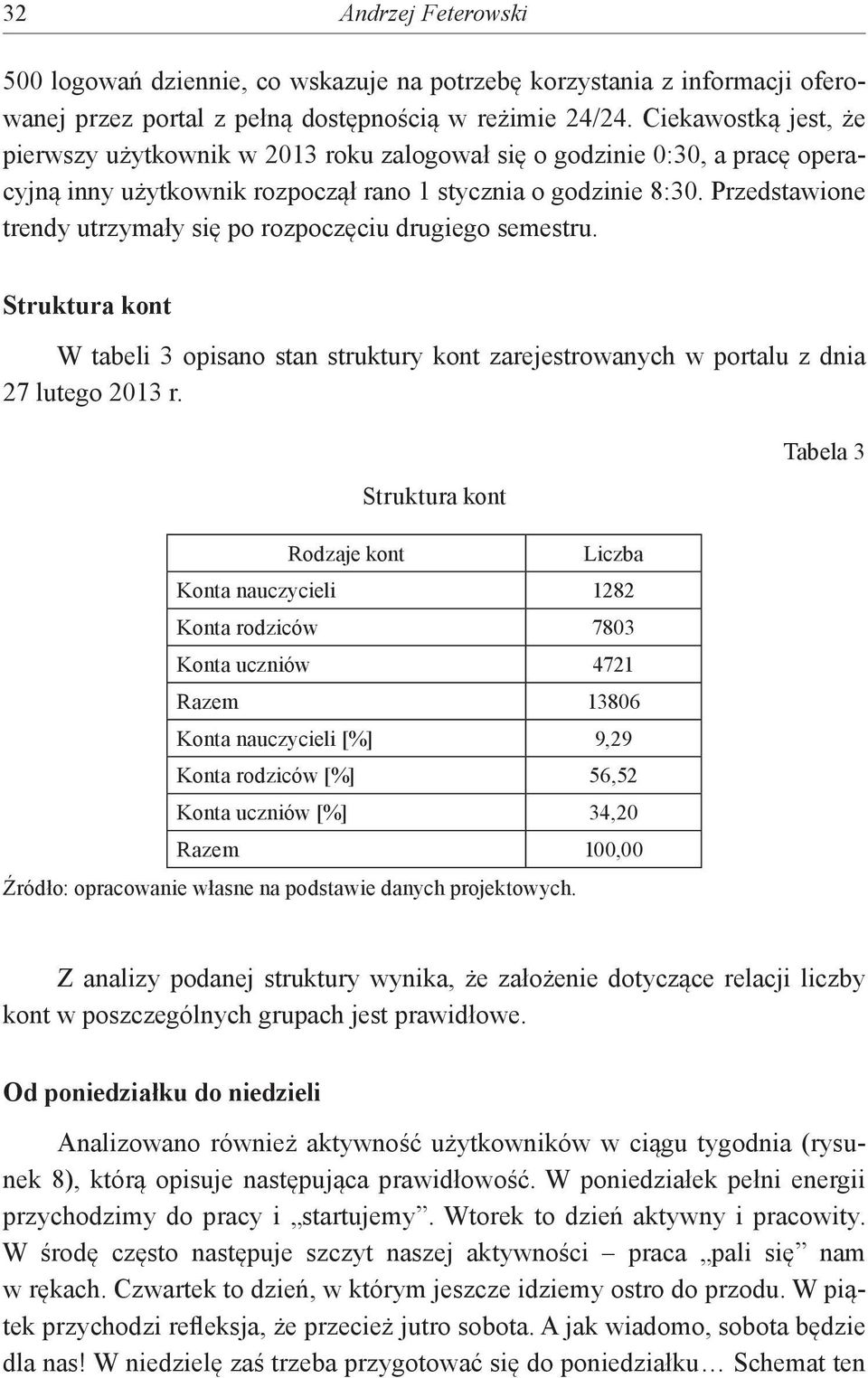 Przedstawione trendy utrzymały się po rozpoczęciu drugiego semestru. Struktura kont W tabeli 3 opisano stan struktury kont zarejestrowanych w portalu z dnia 27 lutego 2013 r.