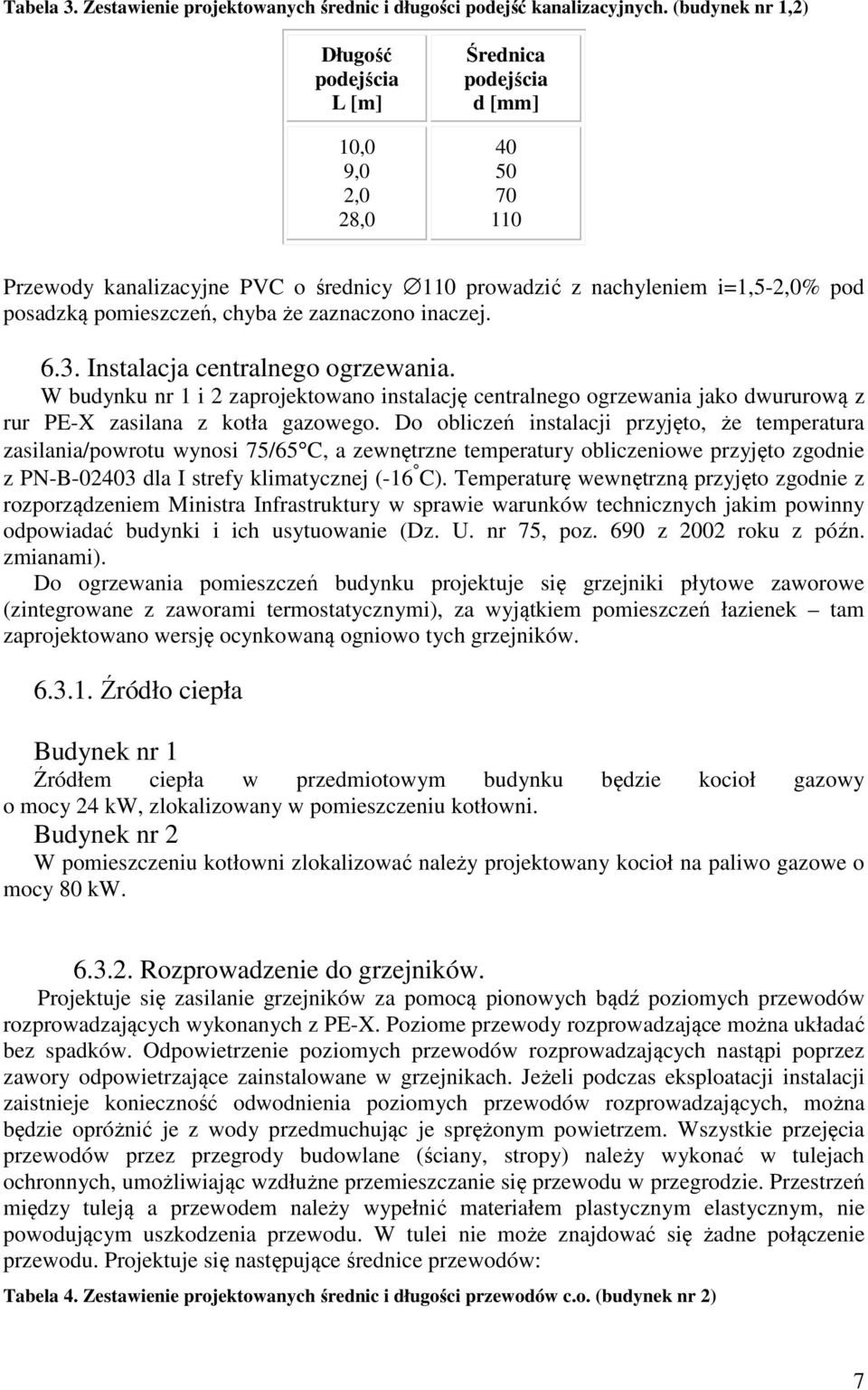 pomieszczeń, chyba że zaznaczono inaczej. 6.3. Instalacja centralnego ogrzewania.