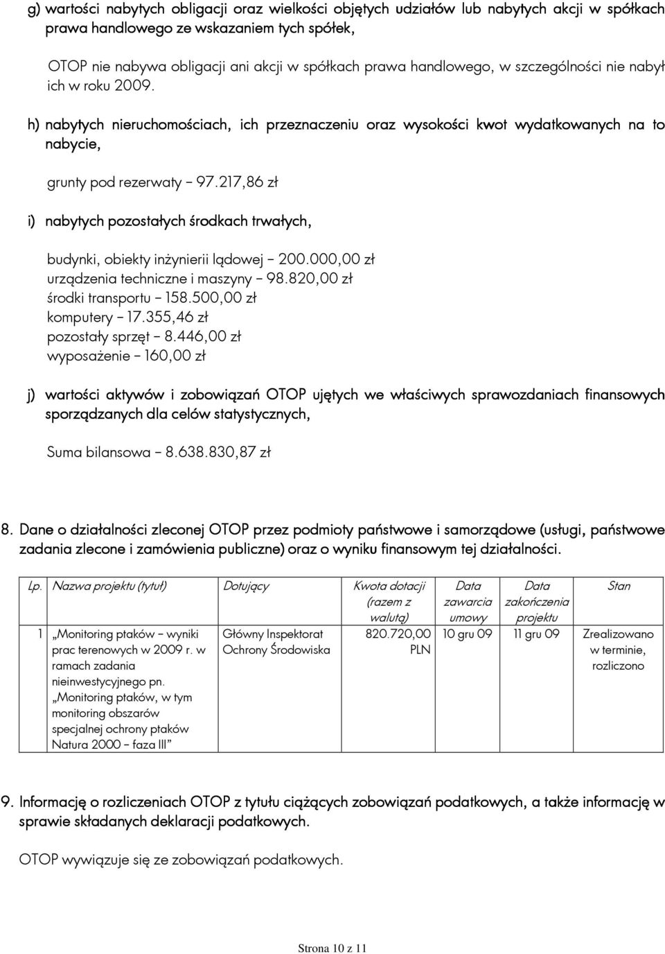 217,86 zł i) nabytych pozostałych środkach trwałych, budynki, obiekty inżynierii lądowej 200.000,00 zł urządzenia techniczne i maszyny 98.820,00 zł środki transportu 158.500,00 zł komputery 17.