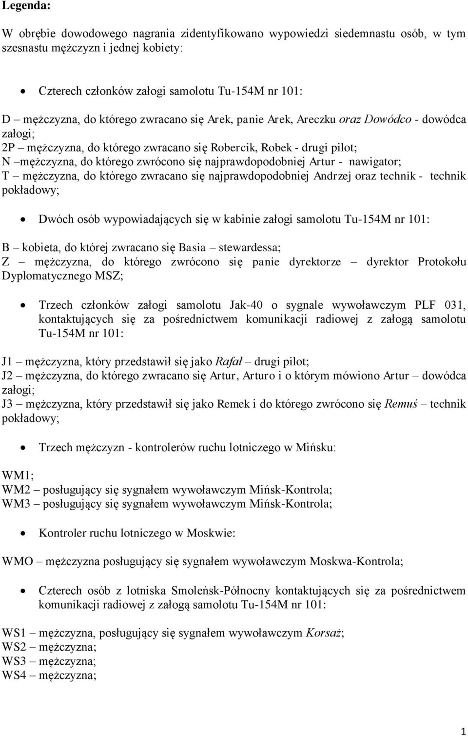 najprawdopodobniej Artur - nawigator; T mężczyzna, do którego zwracano się najprawdopodobniej Andrzej oraz technik - technik pokładowy; Dwóch osób wypowiadających się w kabinie załogi samolotu