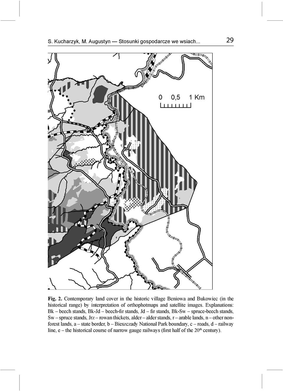 Contemporary land cover in the historic village Beniowa and Bukowiec (in the historical range) by interpretation of orthophotmaps and satellite