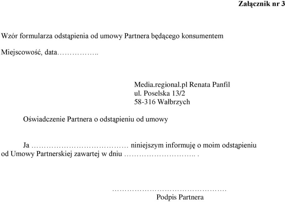 . Oświadczenie Partnera o odstąpieniu od umowy Media.regional.