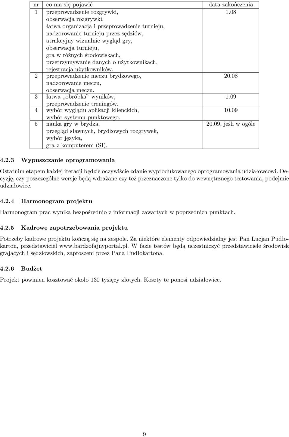 przetrzymywanie danych o użytkownikach, rejestracja użytkowników. 2 przeprowadzenie meczu brydżowego, 20.08 nadzorowanie meczu, obserwacja meczu. 3 łatwa obróbka wyników, 1.