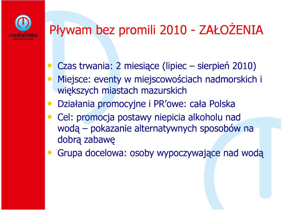 Działania promocyjne i PR owe: cała Polska Cel: promocja postawy niepicia alkoholu nad