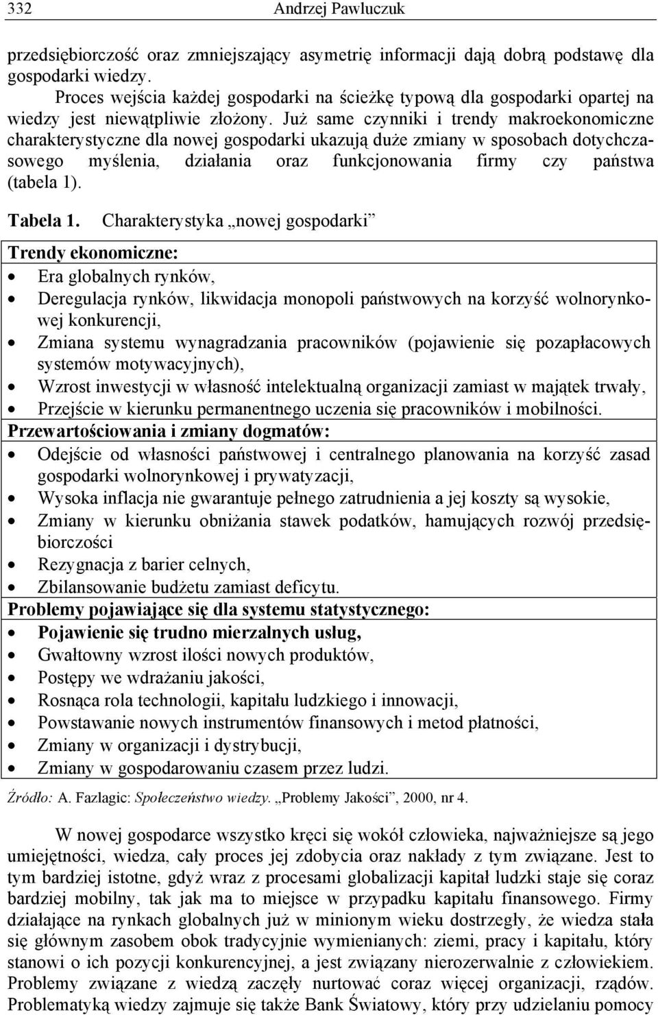 Ju same czynniki i trendy makroekonomiczne charakterystyczne dla nowej gospodarki ukazuj du e zmiany w sposobach dotychczasowego my lenia, dzia ania oraz funkcjonowania firmy czy pa stwa (tabela 1).