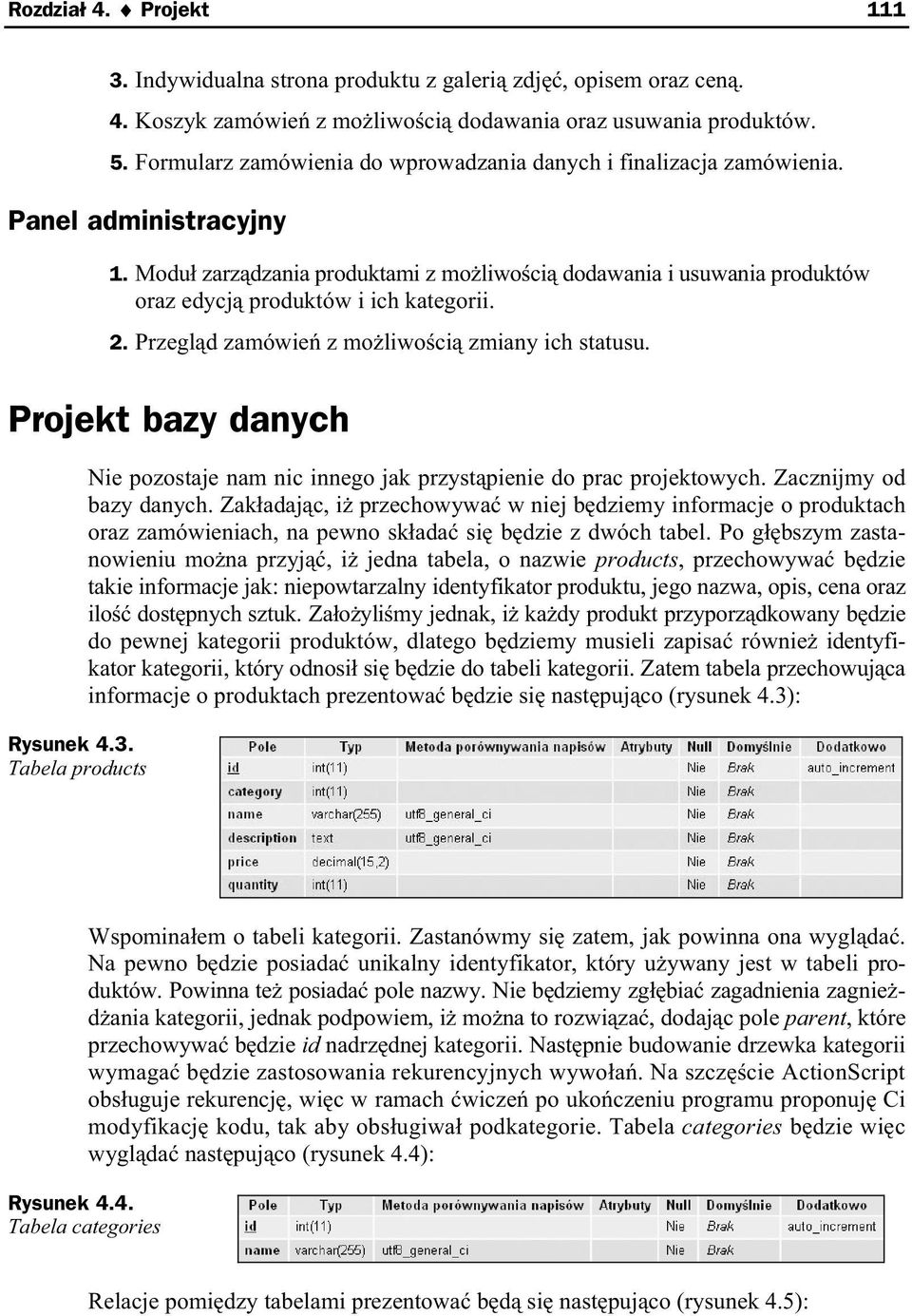 Modu zarz dzania produktami z mo liwo ci dodawania i usuwania produktów oraz edycj produktów i ich kategorii. 2. Przegl d zamówie z mo liwo ci zmiany ich statusu. Projekt bazy danych Rysunek 4.3.