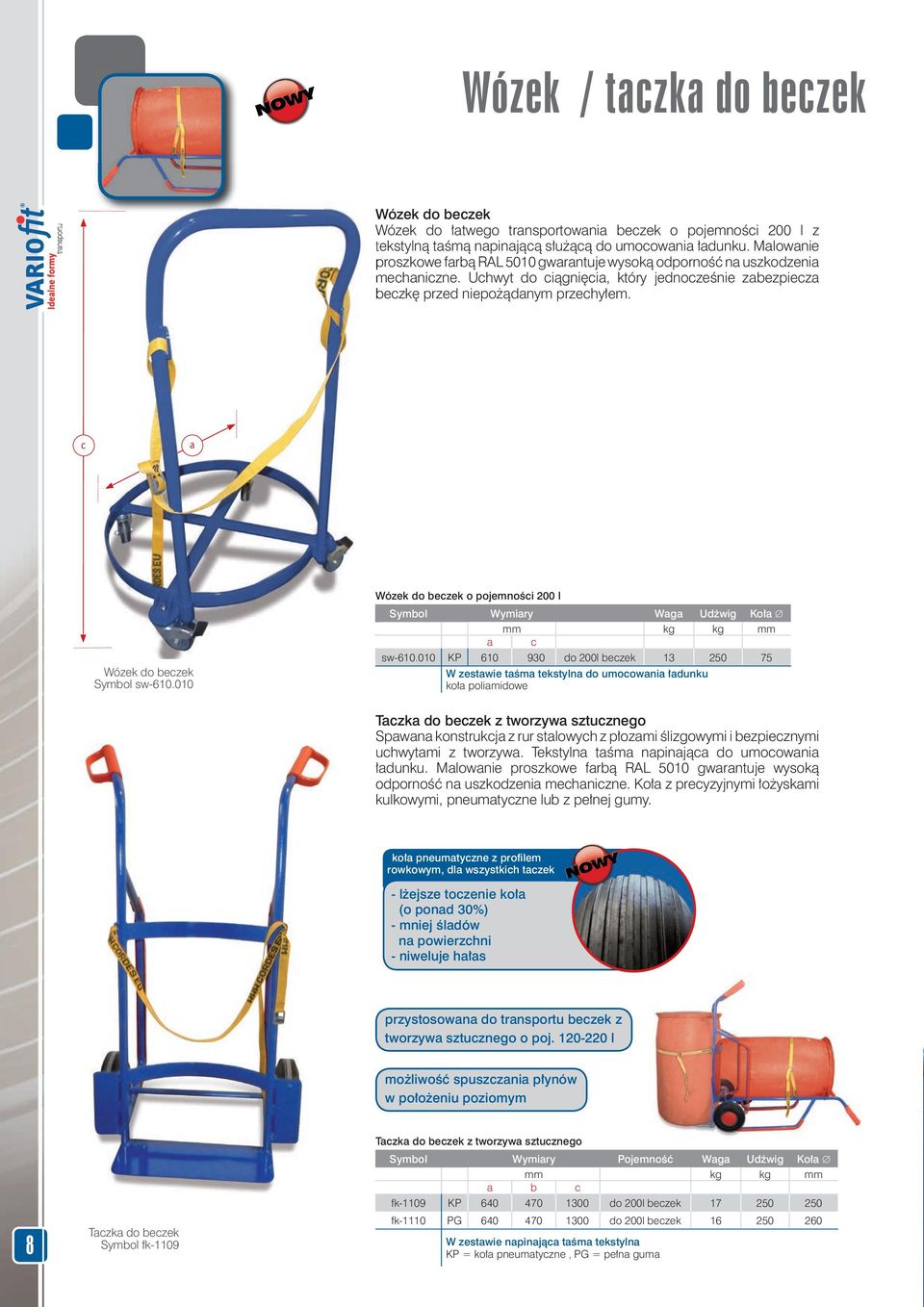 c Wózek do beczek Symbol sw-610.010 Wózek do beczek o pojemności 200 l Symbol Wymiry Wg Udźwig Koł mm kg kg mm c sw-610.