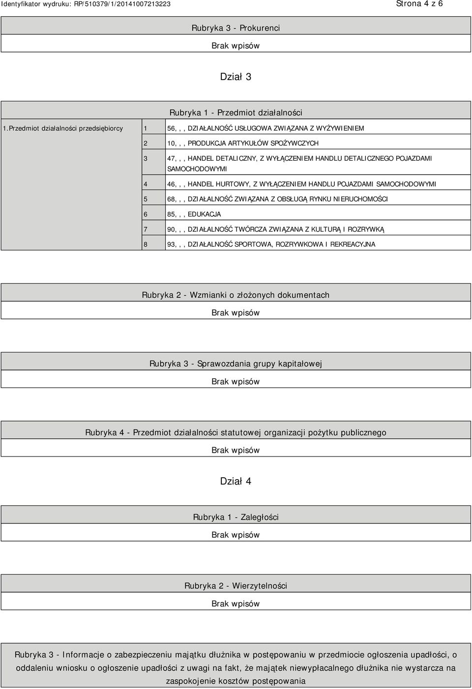 SAMOCHODOWYMI 4 46,,, HANDEL HURTOWY, Z WYŁĄCZEM HANDLU POJAZDAMI SAMOCHODOWYMI 5 68,,, DZIAŁALNOŚĆ ZWIĄZANA Z OBSŁUGĄ RYNKU RUCHOMOŚCI 6 85,,, EDUKACJA 7 90,,, DZIAŁALNOŚĆ TWÓRCZA ZWIĄZANA Z KULTURĄ