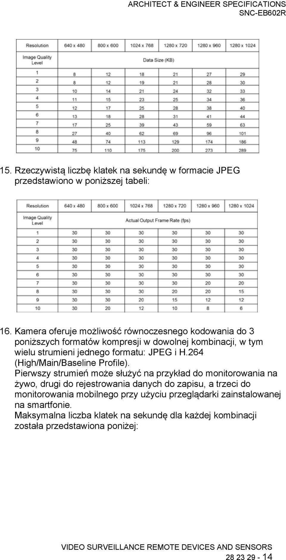 JPEG i H.264 (High/Main/Baseline Profile).