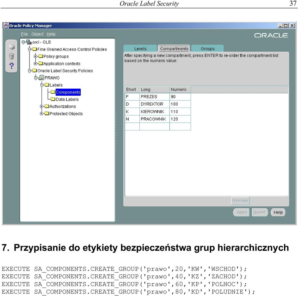 CREATE_GROUP('prawo',20,'KW','WSCHOD'); EXECUTE SA_COMPONENTS.