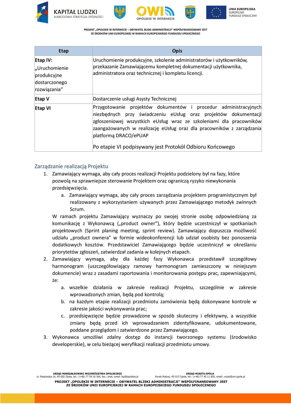 Dostarczenie usługi Asysty Technicznej Przygotowanie projektów dokumentów i procedur administracyjnych niezbędnych przy świadczeniu eusług oraz projektów dokumentacji zgłoszeniowej wszystkich eusług