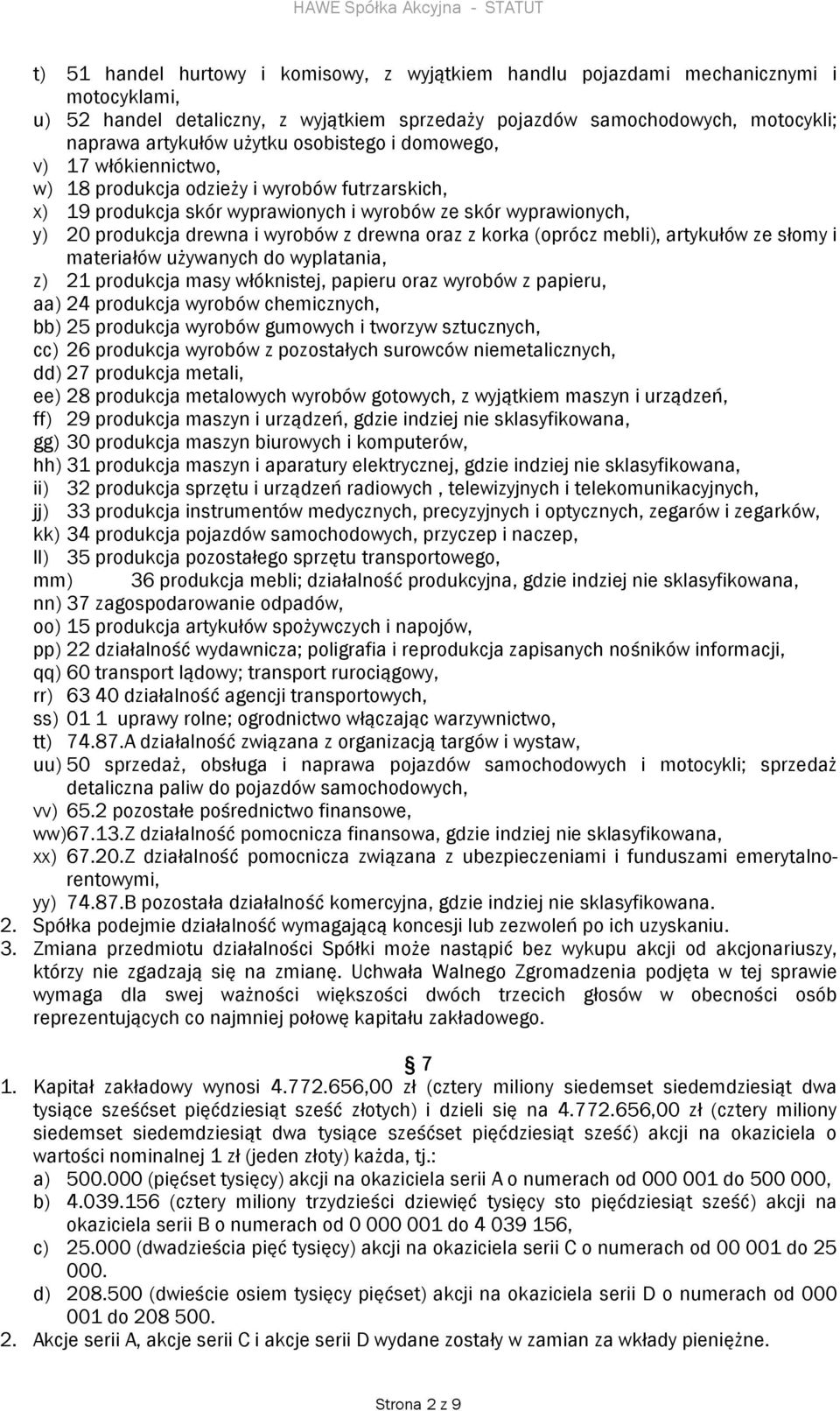 oraz z korka (oprócz mebli), artykułów ze słomy i materiałów używanych do wyplatania, z) 21 produkcja masy włóknistej, papieru oraz wyrobów z papieru, aa) 24 produkcja wyrobów chemicznych, bb) 25