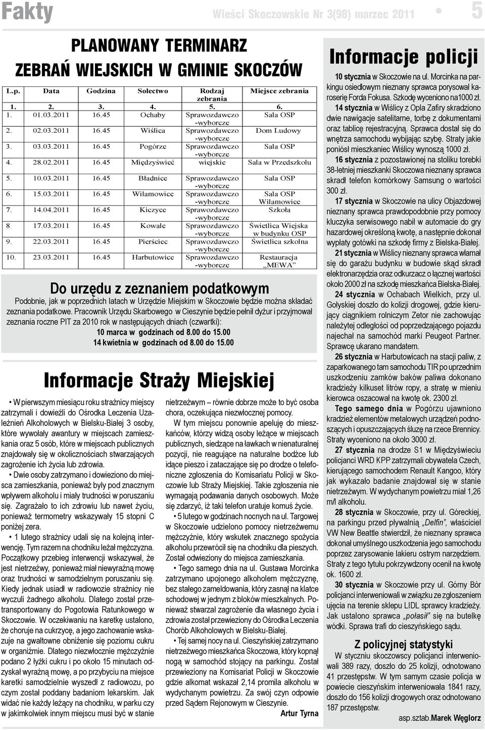 10.03.2011 16.45 Bładnice Sprawozdawczo 6. 15.03.2011 16.45 Wilamowice Sprawozdawczo 7. 14.04.2011 16.45 Kiczyce Sprawozdawczo 8 17.03.2011 16.45 Kowale Sprawozdawczo 9. 22.03.2011 16.45 Pierściec Sprawozdawczo 10.