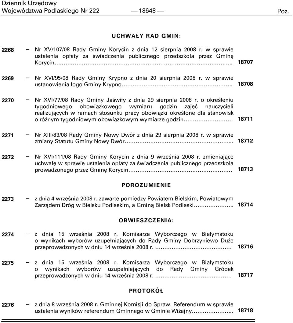 18708 2270 Nr XVI/77/08 Rady Gminy Jaświły z dnia 29 sierpnia 2008 r.