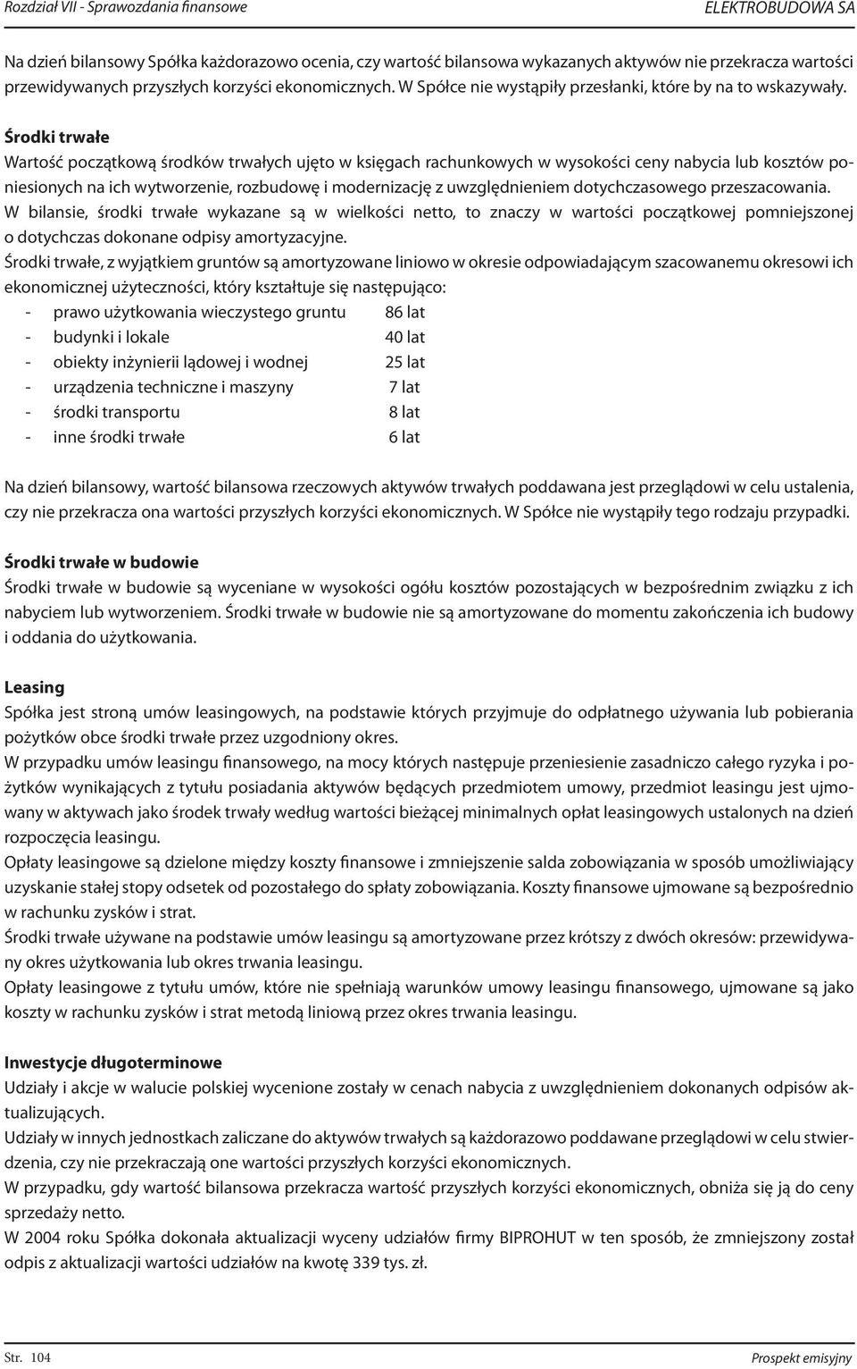 Środki trwałe Wartość początkową środków trwałych ujęto w księgach rachunkowych w wysokości ceny nabycia lub kosztów poniesionych na ich wytworzenie, rozbudowę i modernizację z uwzględnieniem