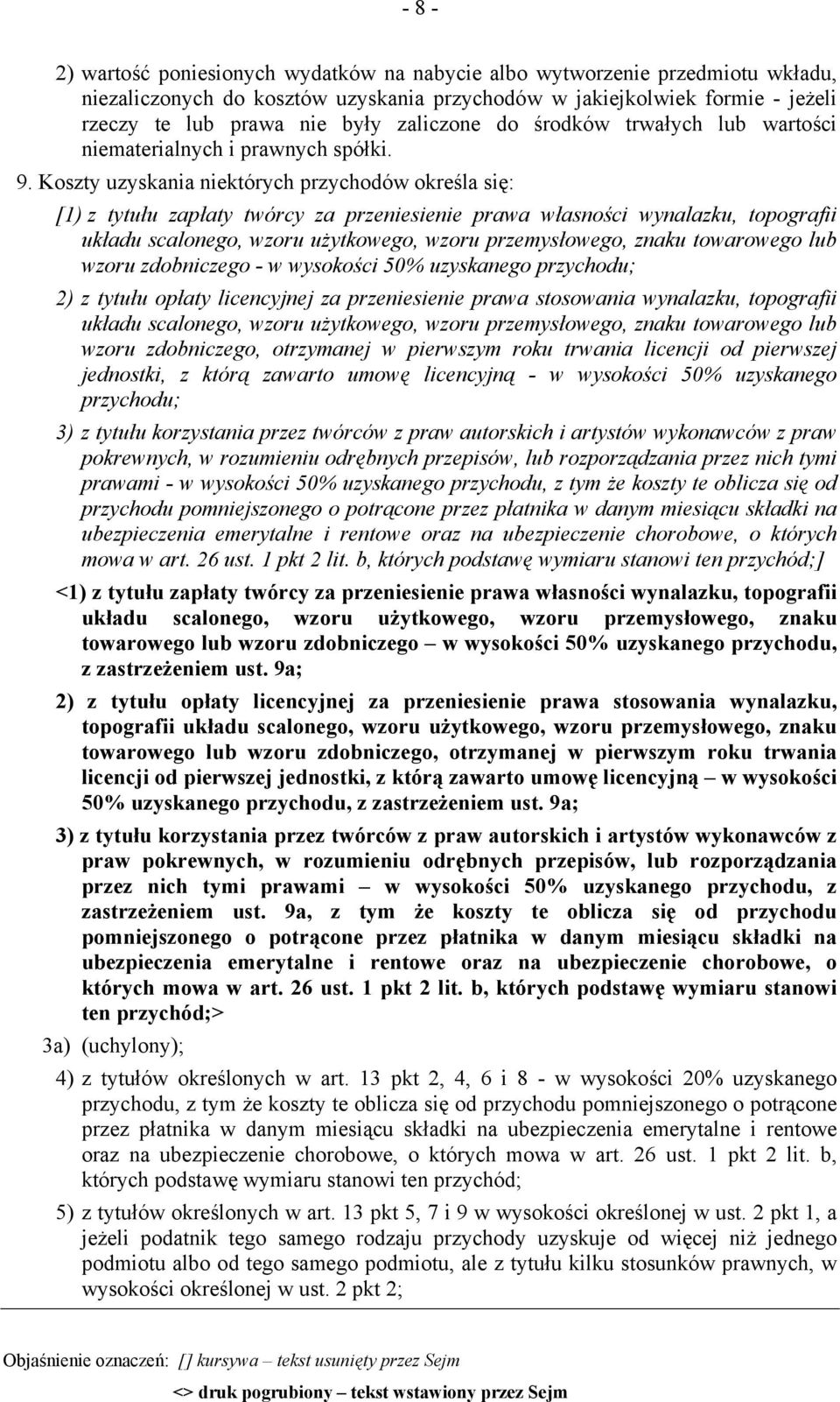 Koszty uzyskania niektórych przychodów określa się: [1) z tytułu zapłaty twórcy za przeniesienie prawa własności wynalazku, topografii układu scalonego, wzoru użytkowego, wzoru przemysłowego, znaku