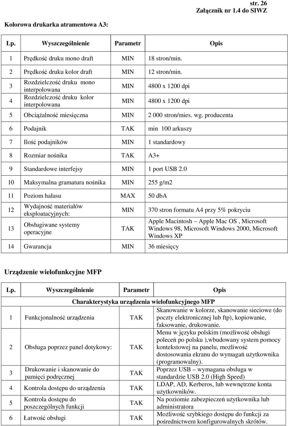 producenta 6 Podajnik min 100 arkuszy 7 Ilość podajników 1 standardowy 8 Rozmiar nośnika A3+ 9 Standardowe interfejsy 1 port USB 2.