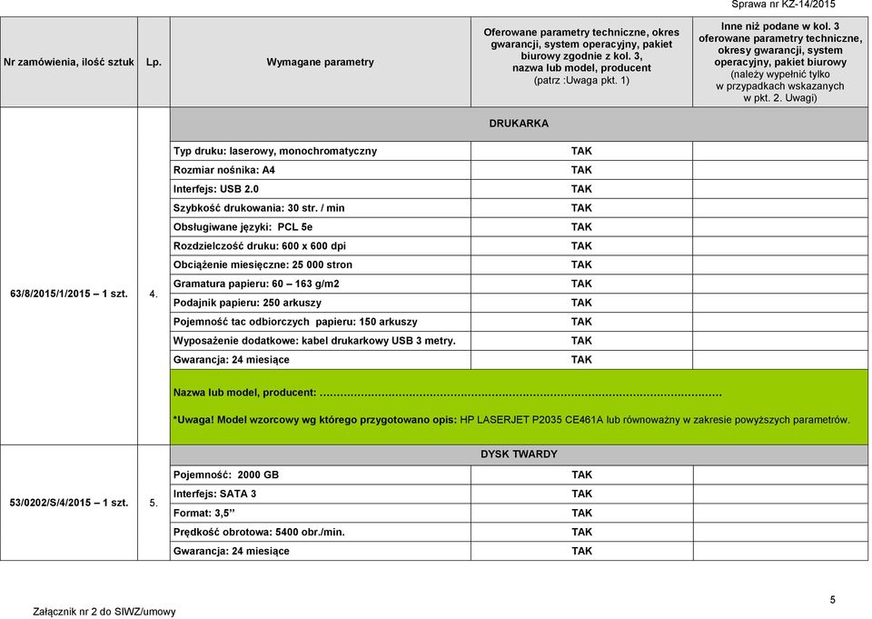 Pojemność tac odbiorczych papieru: 150 arkuszy Wyposażenie dodatkowe: kabel drukarkowy USB 3 metry. *Uwaga!