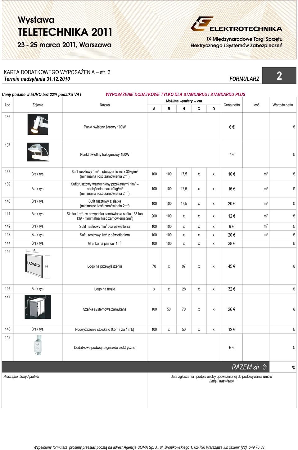 Punkt świetlny żarowy 100W 6 137 Punkt świetlny halogenowy 150W 7 138 139 Brak rys.