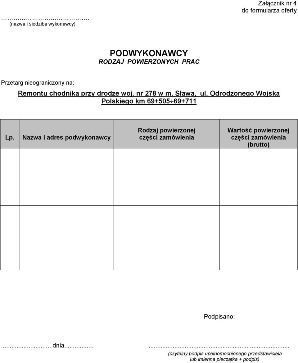 Odrodzonego Wojska Polskiego km 69+505 69+711 Lp.