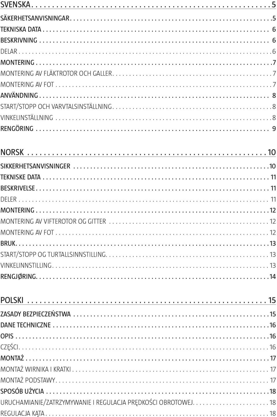 OG GITTER 12 MONTERING AV FOT 12 BRUK 13 START/STOPP OG TURTALLSINNSTILLING 13 VINKELINNSTILLING 13 RENGJØRING 14 POLSKI 15 ZASADY BEZPIECZEŃSTWA 15 DANE TECHNICZNE 16