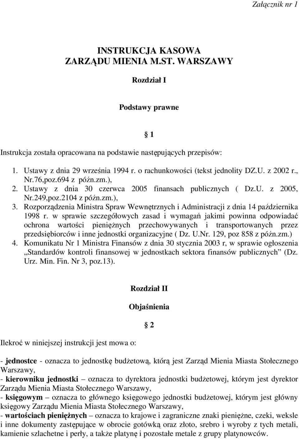 Rozporządzenia Ministra Spraw Wewnętrznych i Administracji z dnia 14 października 1998 r.