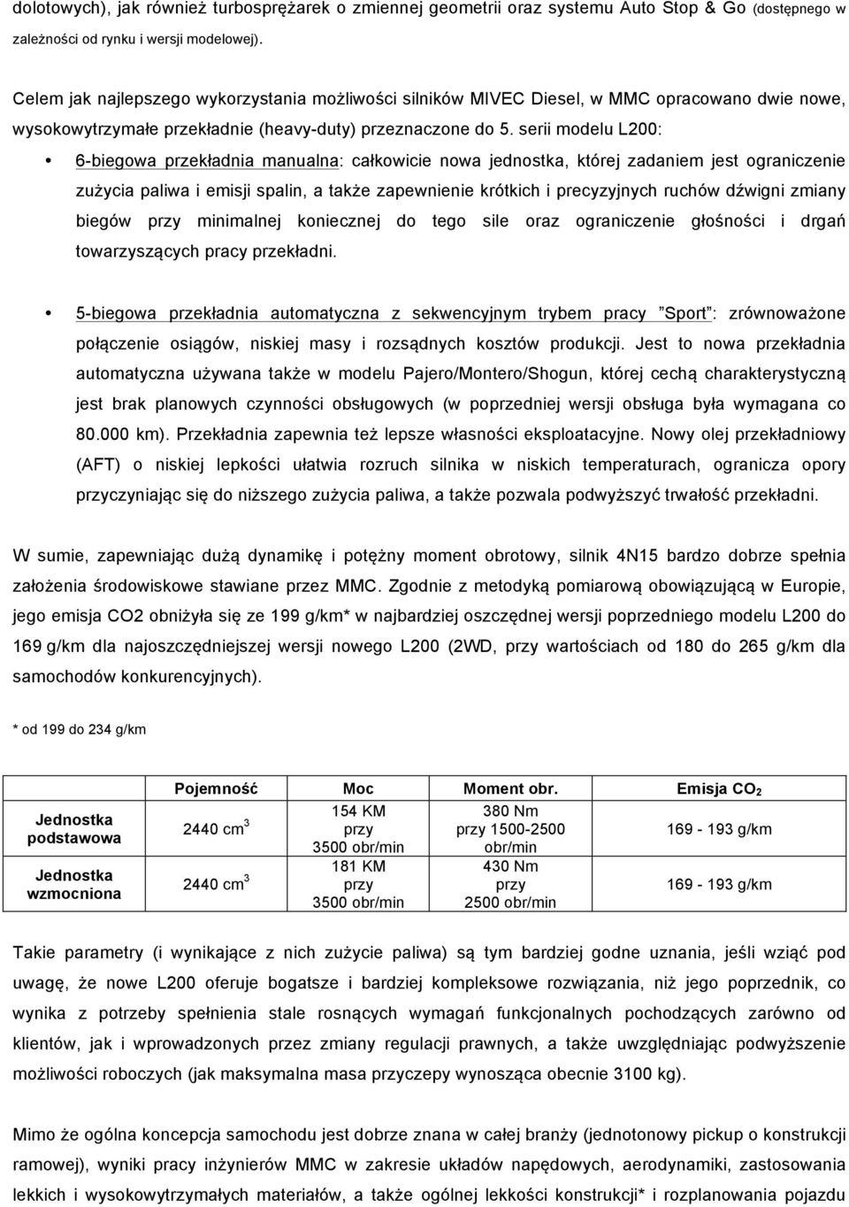 serii modelu L200: 6-biegowa przekładnia manualna: całkowicie nowa jednostka, której zadaniem jest ograniczenie zużycia paliwa i emisji spalin, a także zapewnienie krótkich i precyzyjnych ruchów