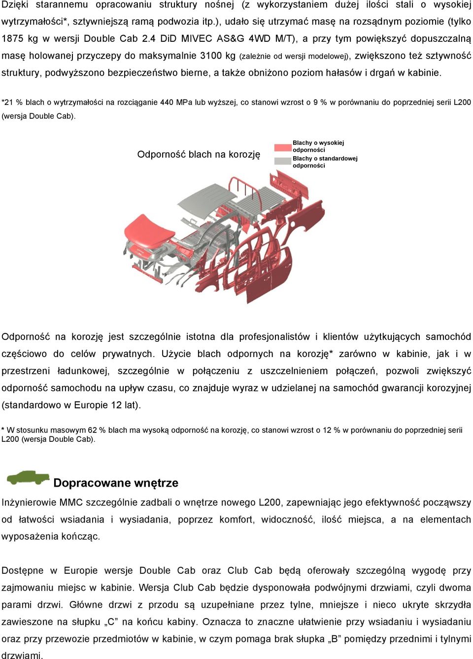 4 DiD MIVEC AS&G 4WD M/T), a przy tym powiększyć dopuszczalną masę holowanej przyczepy do maksymalnie 3100 kg (zależnie od wersji modelowej), zwiększono też sztywność struktury, podwyższono