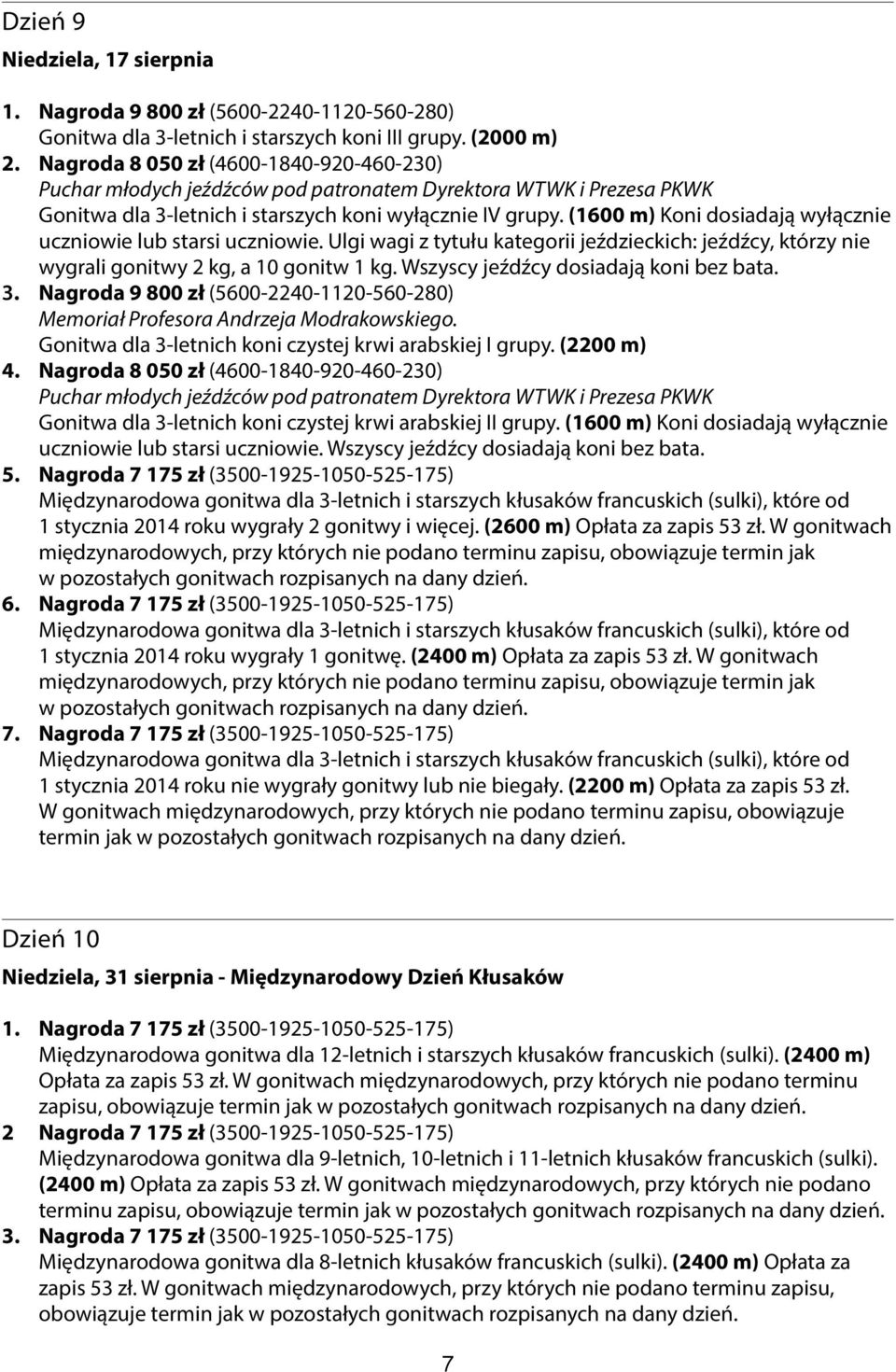 Ulgi wagi z tytułu kategorii jeździeckich: jeźdźcy, którzy nie wygrali gonitwy 2 kg, a 10 gonitw 1 kg. Wszyscy jeźdźcy dosiadają koni bez bata. 3.