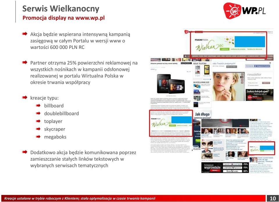 reklamowej na wszystkich nośnikach w kampanii odsłonowej realizowanej w portalu Wirtualna Polska w okresie trwania współpracy kreacje typu: