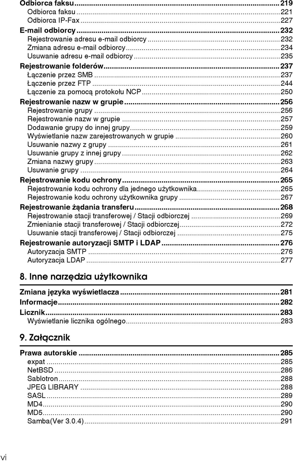 ..256 Rejestrowanie nazw w grupie...257 Dodawanie grupy do innej grupy...259 Wyãwietlanie nazw zarejestrowanych w grupie...260 Usuwanie nazwy z grupy...261 Usuwanie grupy z innej grupy.