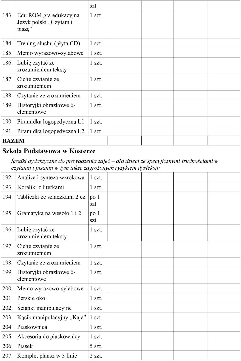 Piramidka logopedyczna L2 Szkoła Podstawowa w Kosterze Środki dydaktyczne do prowadzenia zajęć dla dzieci ze specyficznymi trudnościami w czytaniu i pisaniu w tym także zagrożonych ryzykiem