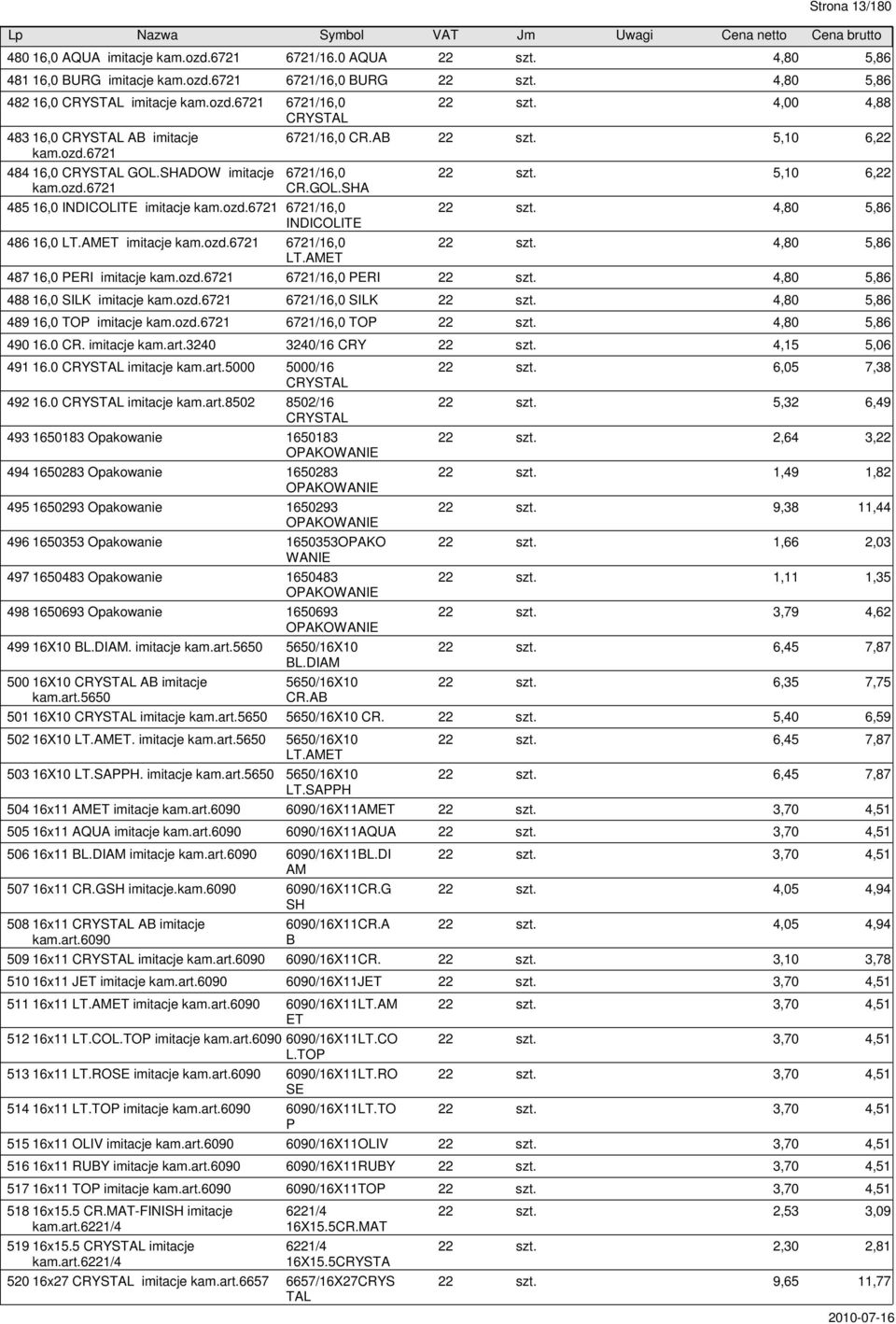 AMET imitacje kam.ozd.6721 6721/16,0 LT.AMET 5,10 6,22 4,80 5,86 4,80 5,86 487 16,0 PERI imitacje kam.ozd.6721 6721/16,0 PERI 4,80 5,86 488 16,0 SILK imitacje kam.ozd.6721 6721/16,0 SILK 4,80 5,86 489 16,0 TOP imitacje kam.