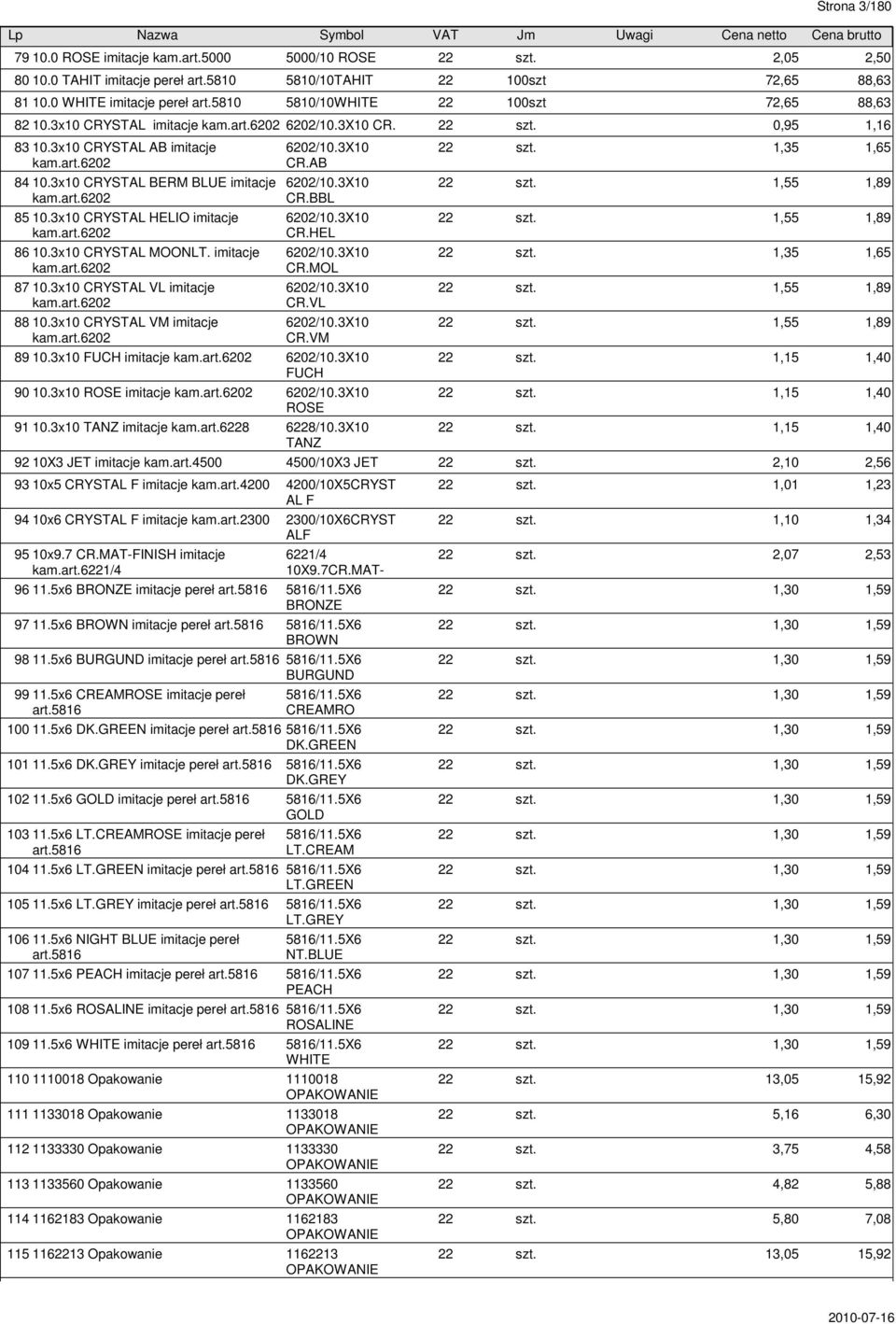 3x10 CRYSTAL HELIO imitacje kam.art.6202 86 10.3x10 CRYSTAL MOONLT. imitacje kam.art.6202 87 10.3x10 CRYSTAL VL imitacje kam.art.6202 88 10.3x10 CRYSTAL VM imitacje kam.art.6202 6202/10.3X10 CR.
