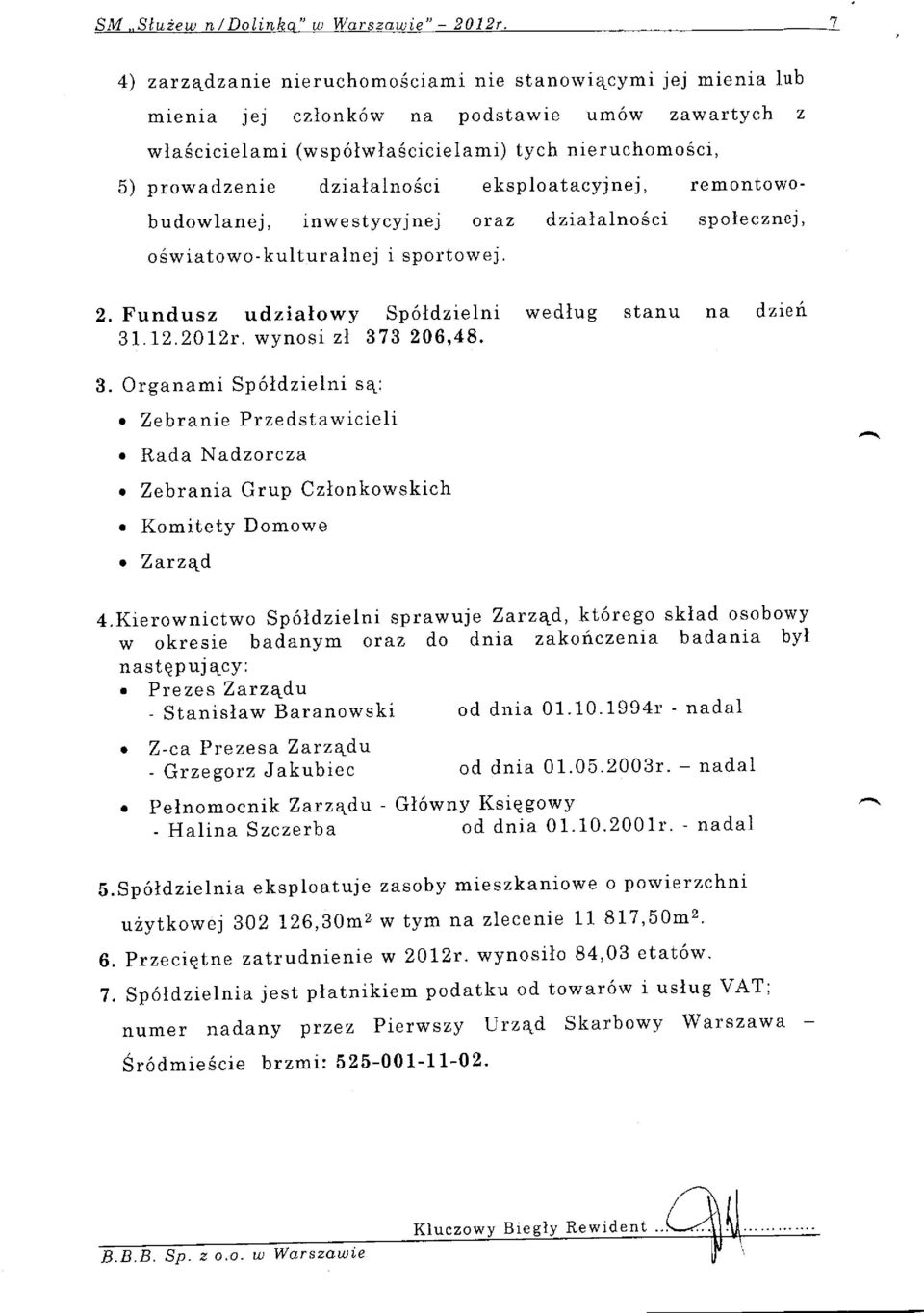 eksploatacyjnej, remontowobudowlanej, inwestycyjnej oraz dzialalnosci spolecznej, o6wiatowo-kulturalnej i sportowej. 2, Fundusz udzialowy Sp6ldzielni wedlug 3I.12.2072r. wynosi 873 206,48.