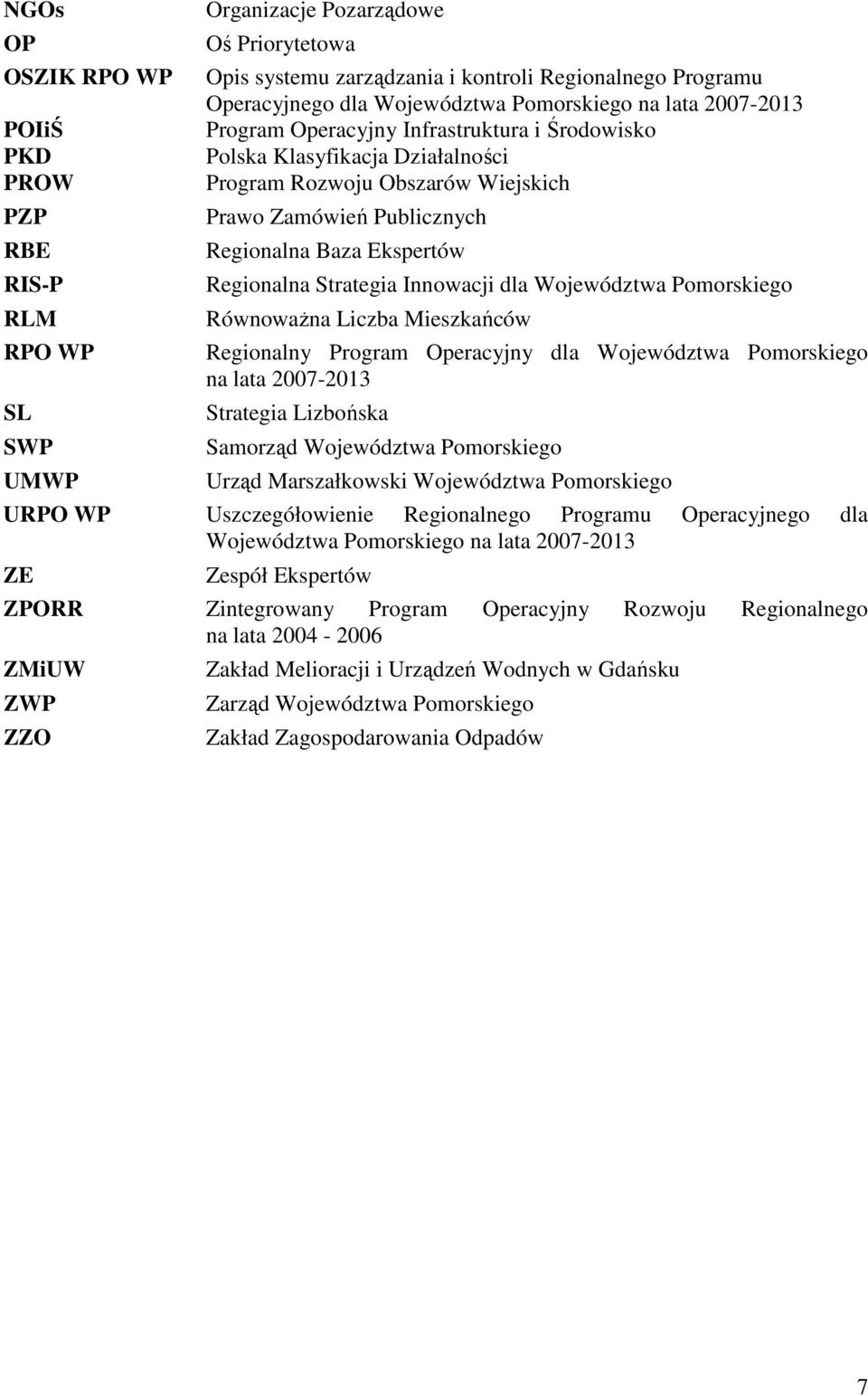 Regionalna Strategia Innowacji dla Województwa Pomorskiego RównowaŜna Liczba Mieszkańców Regionalny Program Operacyjny dla Województwa Pomorskiego na lata 27-213 Strategia Lizbońska Samorząd