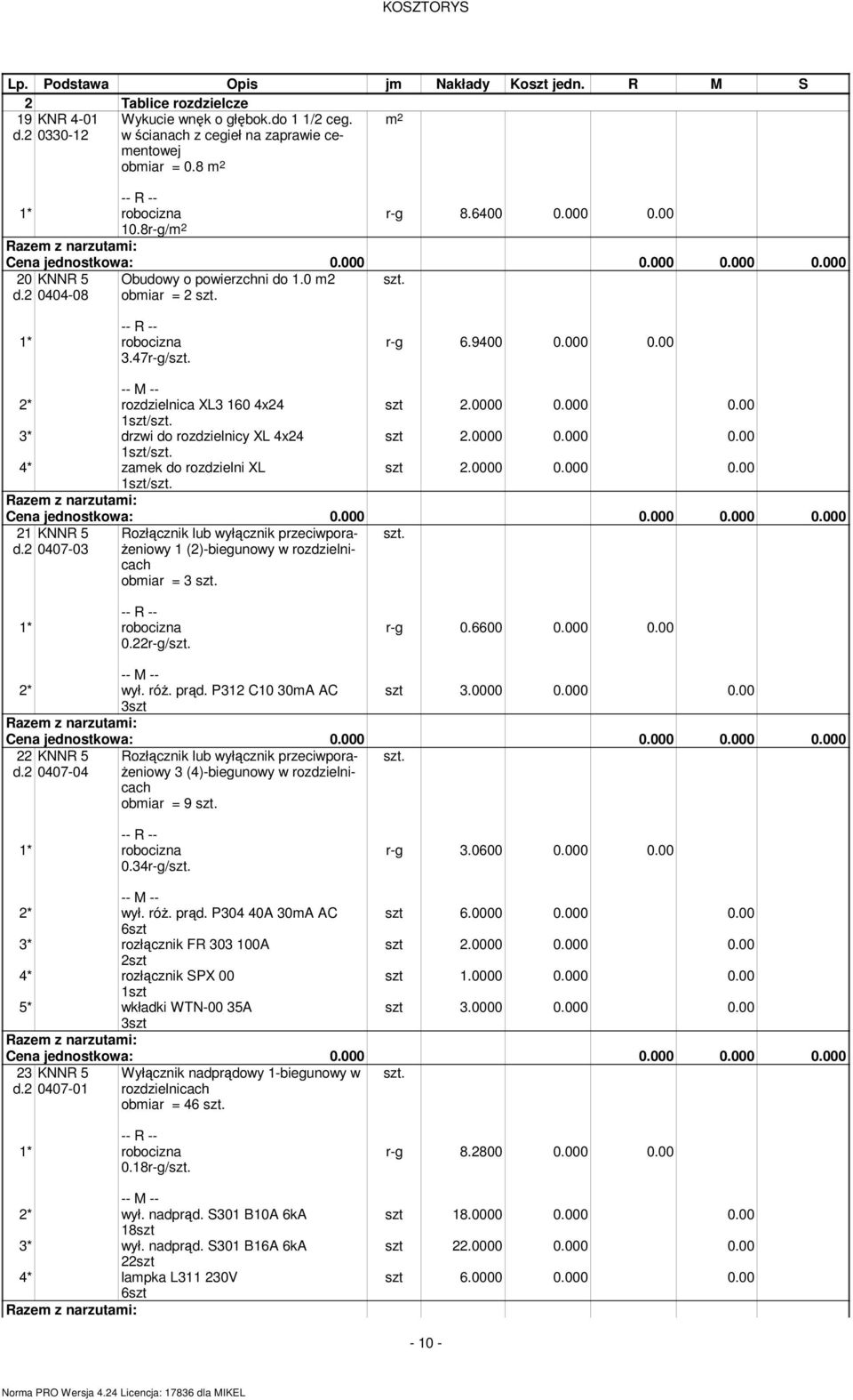 0000 0.000 0.00 szt 2.0000 0.000 0.00 szt 2.0000 0.000 0.00 21 KNNR 5 d.2 0407-03 Rozłącznik lub wyłącznik przeciwpora- Ŝeniowy 1 (2)-biegunowy w rozdzielnicach obiar = 3 0.22r-g/ r-g 0.6600 0.000 0.00 2* wył.