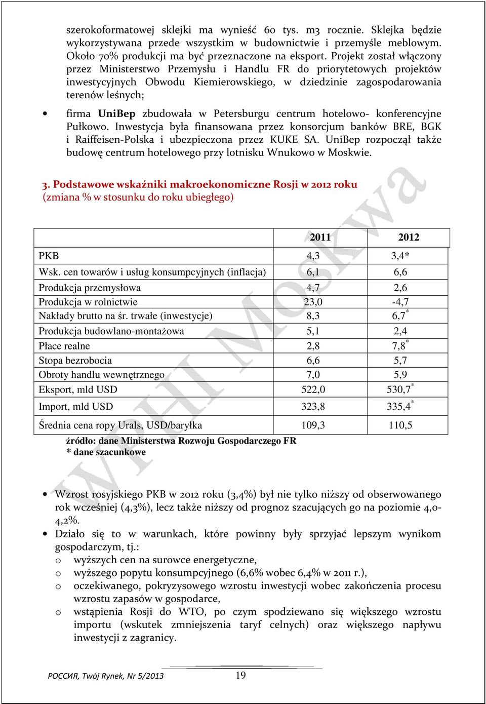 zbudowała w Petersburgu centrum hotelowo- konferencyjne Pułkowo. Inwestycja była finansowana przez konsorcjum banków BRE, BGK i Raiffeisen-Polska i ubezpieczona przez KUKE SA.