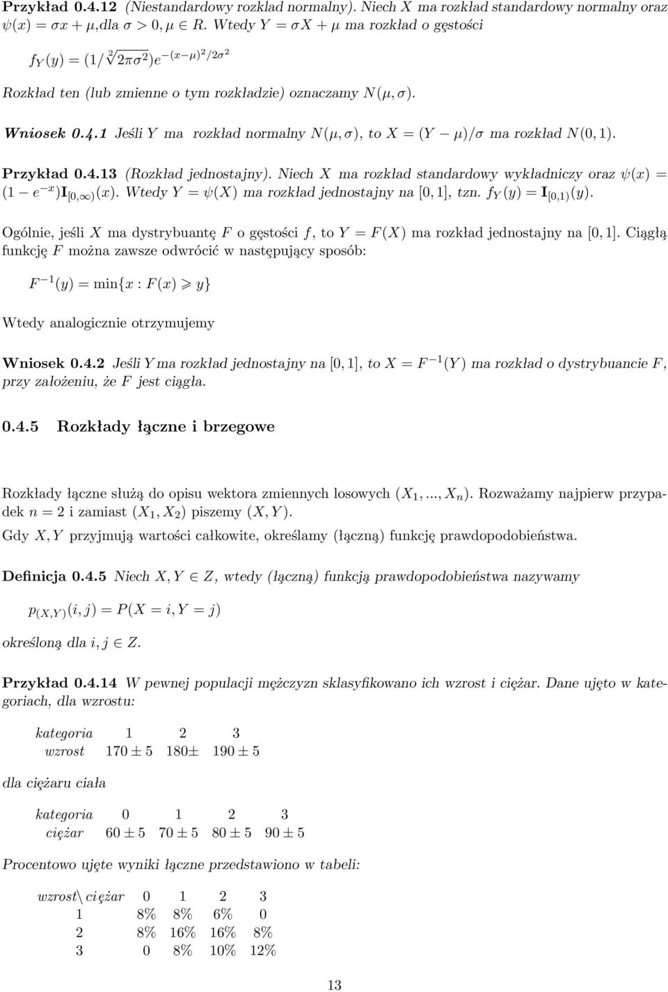 1 Jeśli Y ma rozkład normalny N(µ, σ), to X = (Y µ)/σ ma rozkład N(0, 1). Przykład 0.4.13 (Rozkład jednostajny). Niech X ma rozkład standardowy wykładniczy oraz ψ(x) = (1 e x )I [0, ) (x).