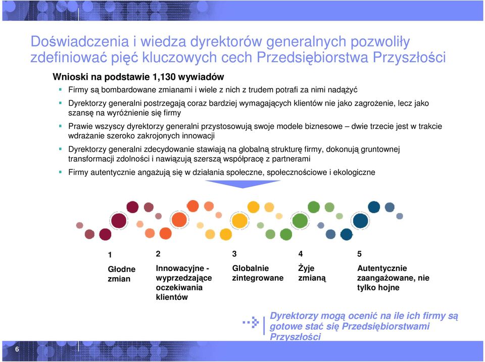 generalni przystosowują swoje modele biznesowe dwie trzecie jest w trakcie wdraŝanie szeroko zakrojonych innowacji Dyrektorzy generalni zdecydowanie stawiają na globalną strukturę firmy, dokonują