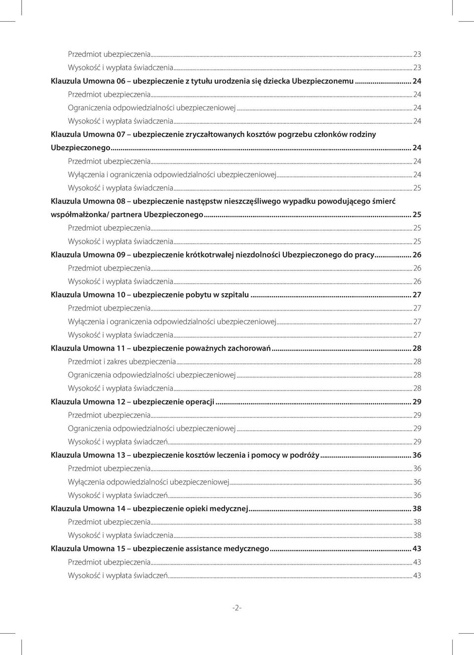 .. 24 Przedmiot ubezpieczenia... 24 Wyłączenia i ograniczenia odpowiedzialności ubezpieczeniowej... 24 Wysokość i wypłata świadczenia.