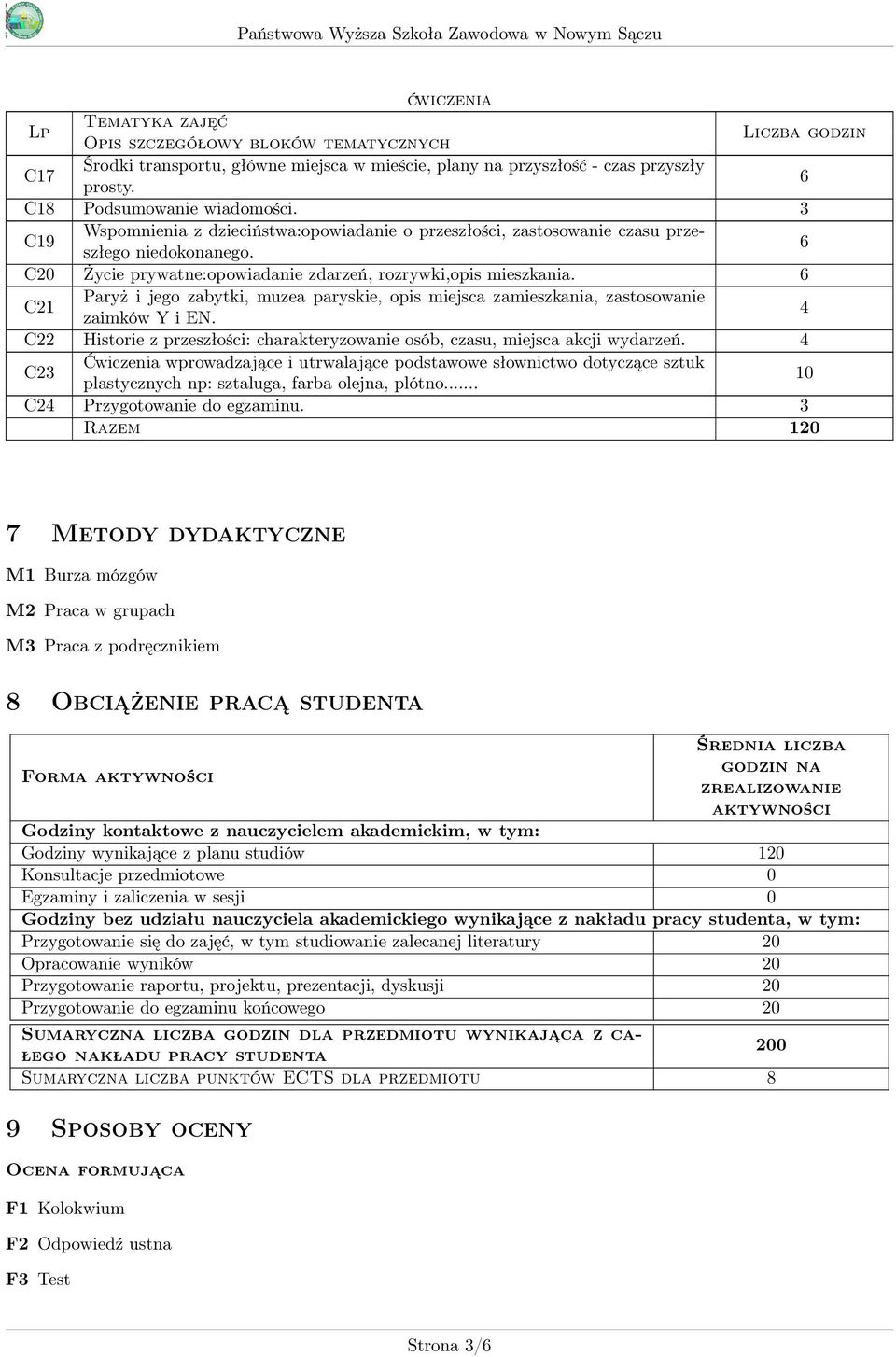 C21 Paryż i jego zabytki, muzea paryskie, opis miejsca zamieszkania, zastosowanie zaimków Y i EN. 4 C22 Historie z przeszłości: charakteryzowanie osób, czasu, miejsca akcji wydarzeń.