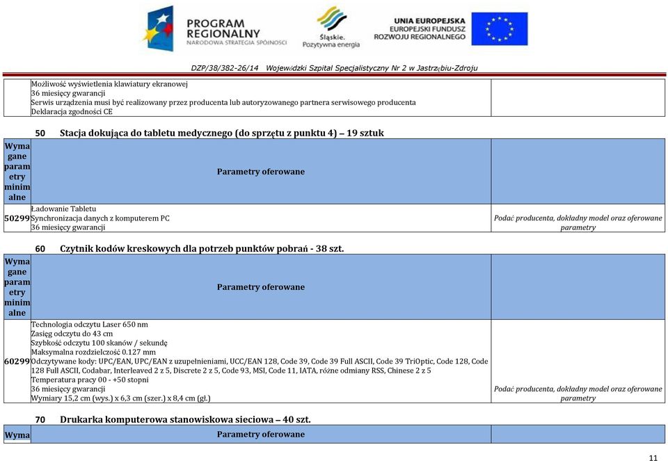 Synchronizacja danych z komputerem PC 60 Czytnik kodów kreskowych dla potrzeb punktów pobrań - 38 szt.