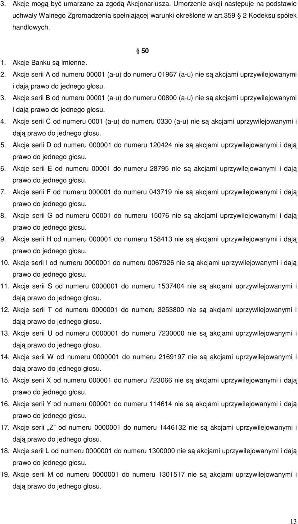 Akcje serii B od numeru 00001 (a-u) do numeru 00800 (a-u) nie są akcjami uprzywilejowanymi i 4. Akcje serii C od numeru 0001 (a-u) do numeru 0330 (a-u) nie są akcjami uprzywilejowanymi i 5.